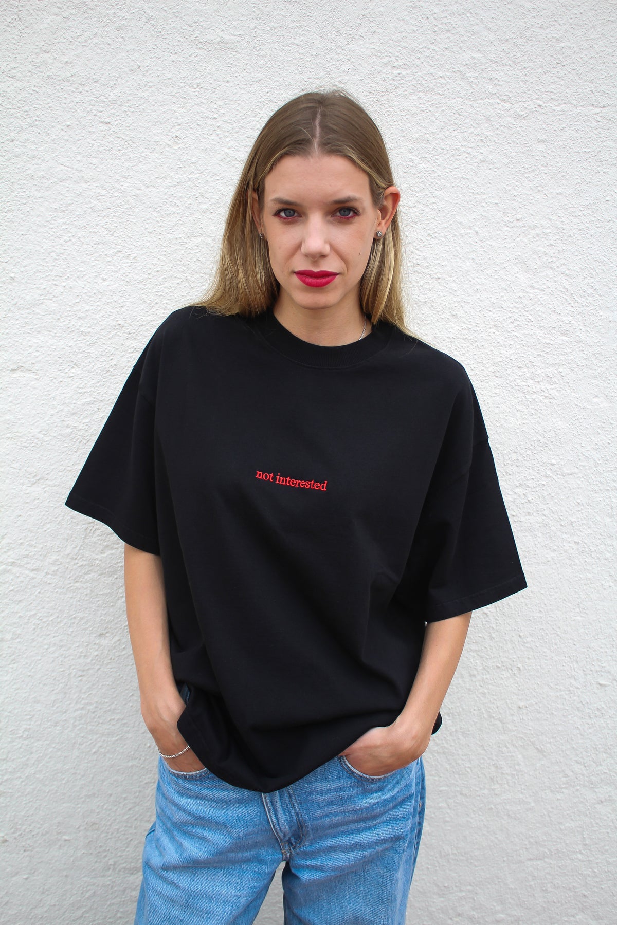 "NOT INTERESTED" Heavyweight Embroidered T-Shirt